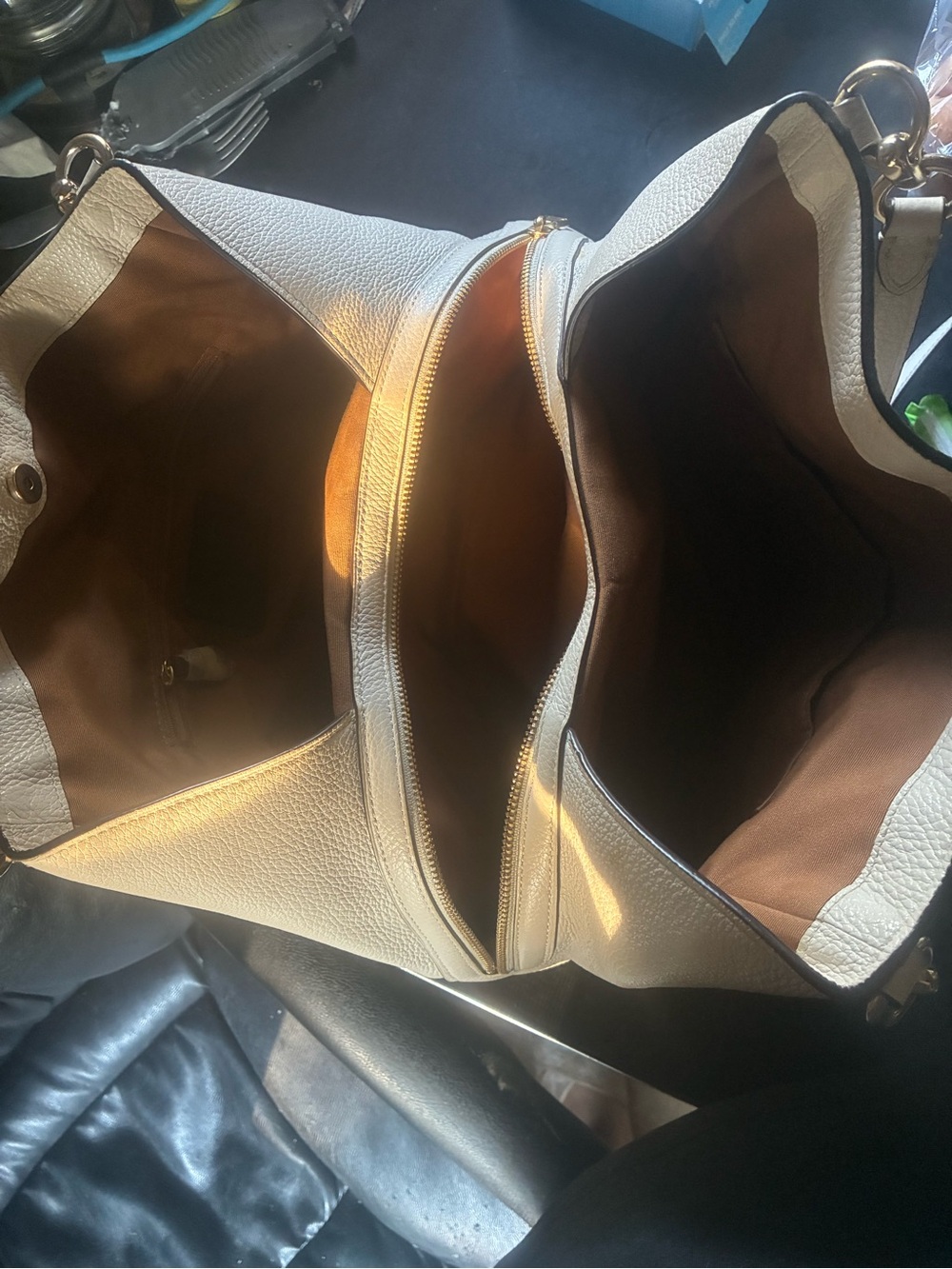 Coach White Leather Tote Bag with Brown Interior
